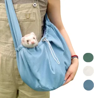 Ferret Sling Bag Crossbody Shoulder Travel Carrier Soft Breathable Carrying Bag with Adjust Strap & Zip Pocket Hands Free for Small Animal Guinea Pig Rabbit Puppy Kitten (Blue)