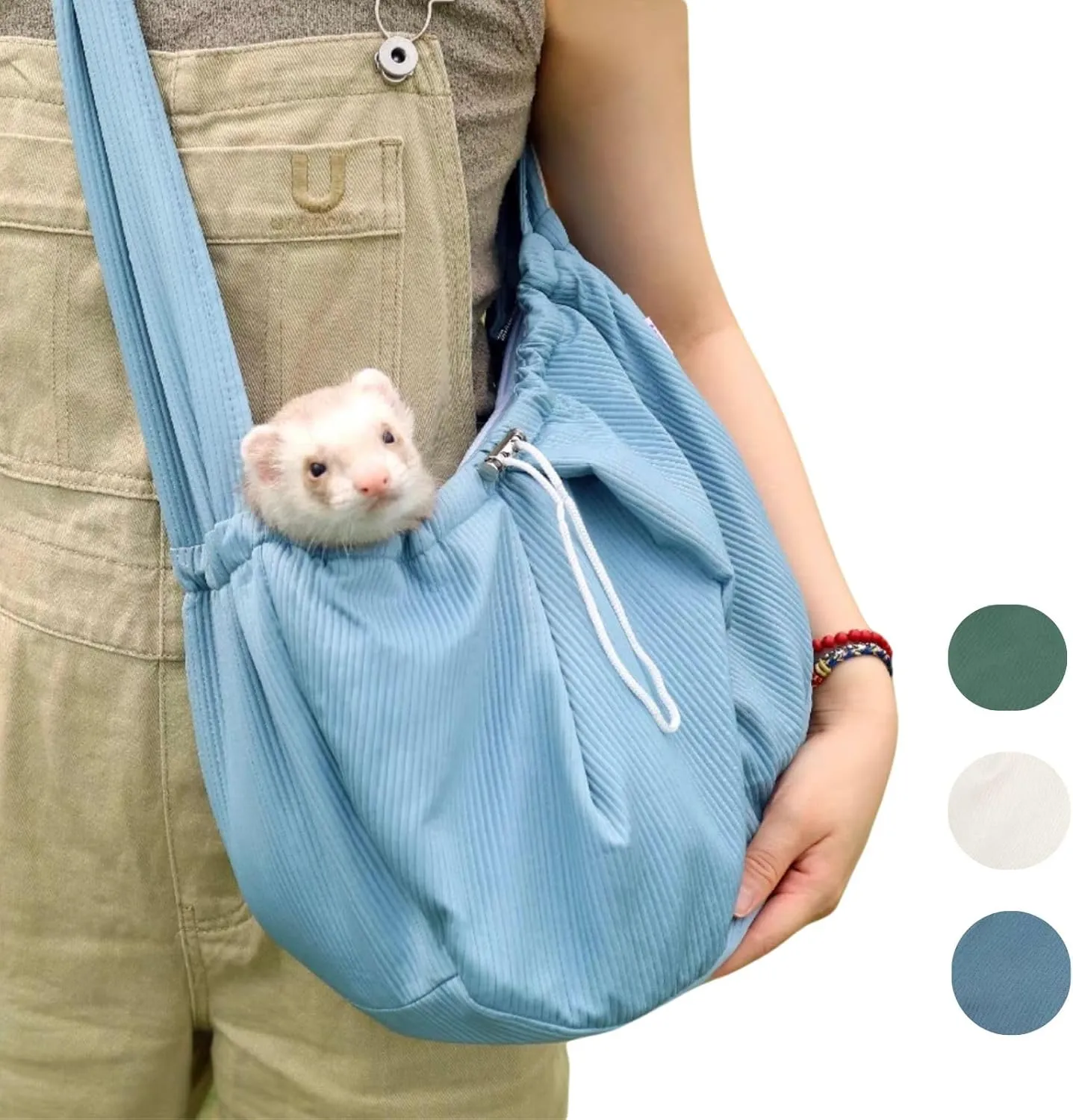 Ferret Sling Bag Crossbody Shoulder Travel Carrier Soft Breathable Carrying Bag with Adjust Strap & Zip Pocket Hands Free for Small Animal Guinea Pig Rabbit Puppy Kitten (Blue)