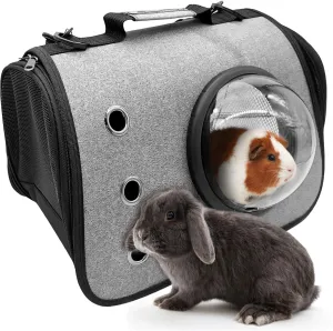 Fhiny Guinea Pig Carrier Bag, Portable Breathable Rabbit Carrier Travel Outgoing Bag for Bunny Guinea Pig Chinchilla Squirrel Hamster Other Small Animals (Gray)