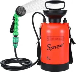 Finderomend Portable Shower for Camping with 7 Spray Modes, Hand Press Camping Shower with Removable Hose and Shower Head,Pressure Rinse Kits for Hiking Traveling Garden Beach Pet Shower