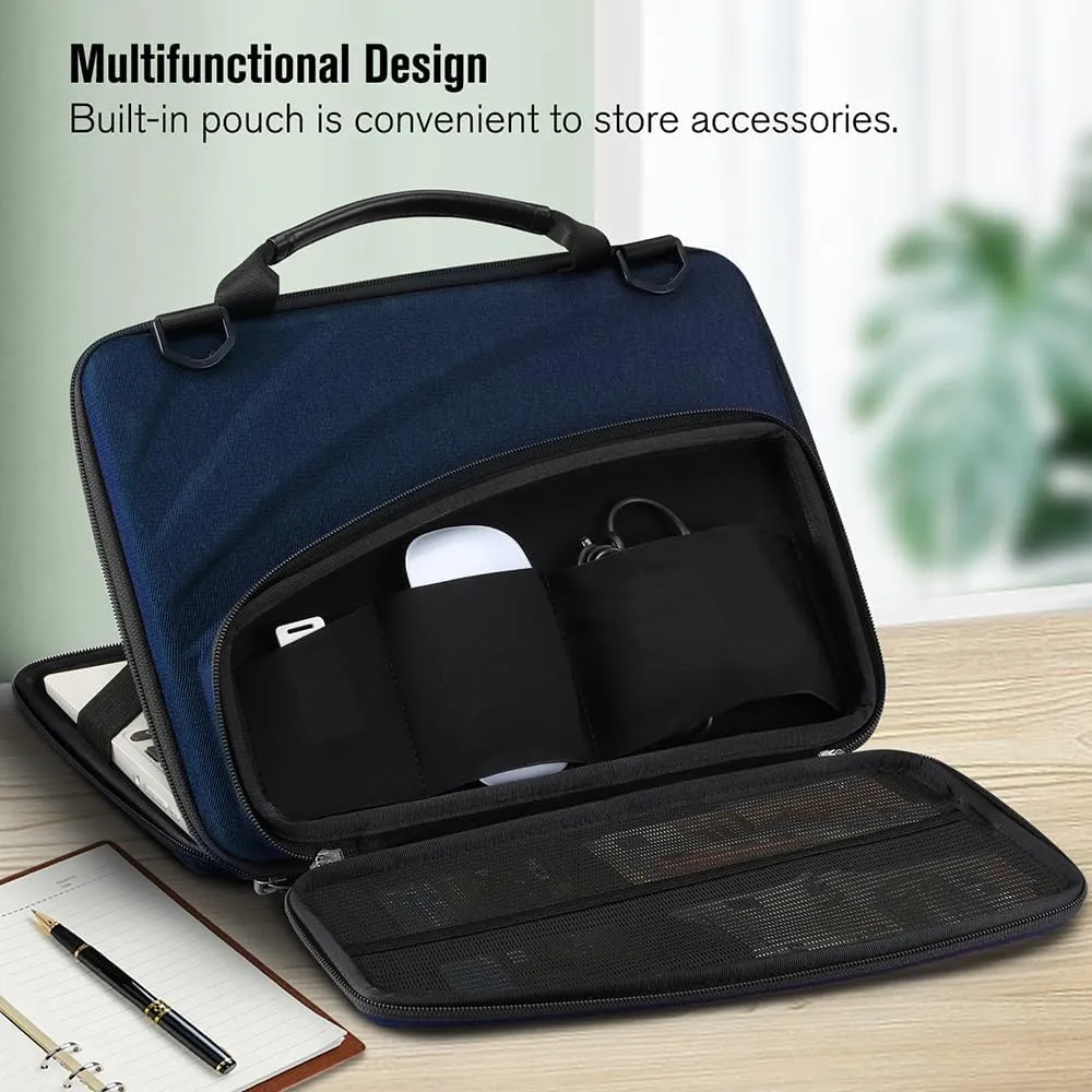 FINPAC 11-11.6 Inch Chromebook Sleeve Case - Protective Briefcase Shoulder Bag with Accessory Pouch for Up to 11.6" Laptop Notebook Ultrabook, Navy