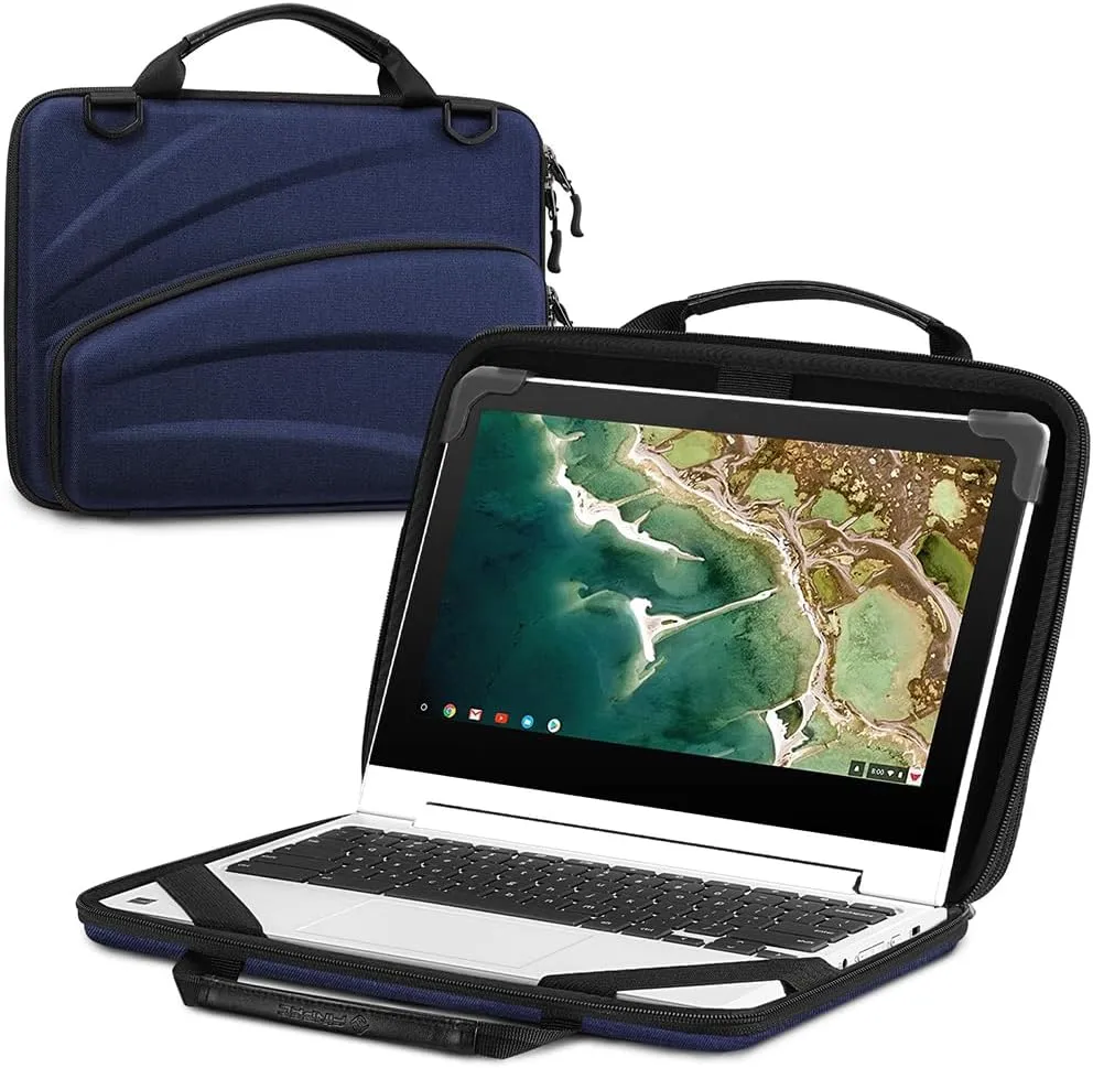FINPAC 11-11.6 Inch Chromebook Sleeve Case - Protective Briefcase Shoulder Bag with Accessory Pouch for Up to 11.6" Laptop Notebook Ultrabook, Navy