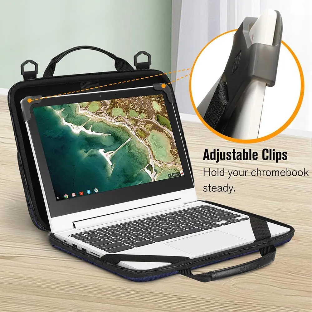 FINPAC 11-11.6 Inch Chromebook Sleeve Case - Protective Briefcase Shoulder Bag with Accessory Pouch for Up to 11.6" Laptop Notebook Ultrabook, Navy