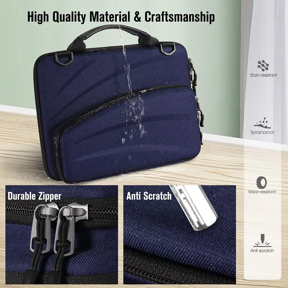 FINPAC 11-11.6 Inch Chromebook Sleeve Case - Protective Briefcase Shoulder Bag with Accessory Pouch for Up to 11.6" Laptop Notebook Ultrabook, Navy