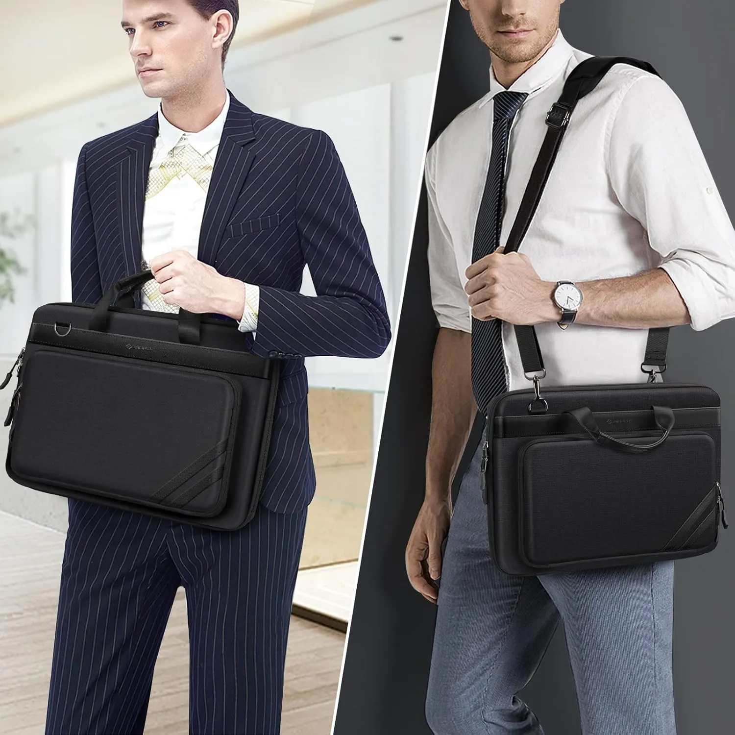 FINPAC 15.6 Inch Laptop Sleeve Case - Briefcase Shoulder Bag with Tablet Pocket and Accessory Pouch for MacBook Air 15, MacBook Pro 15 16 and Up to 15.6" Samsung Lenovo HP Acer ASUS Dell Laptop, Black