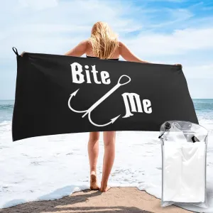 Fisherman's Fish Hook Bite Me Beach Towel with Travel Bag 31.5"x63" Quick Dry Sand Free Lightweight Large Oversized Towels Light Vacation Essentials