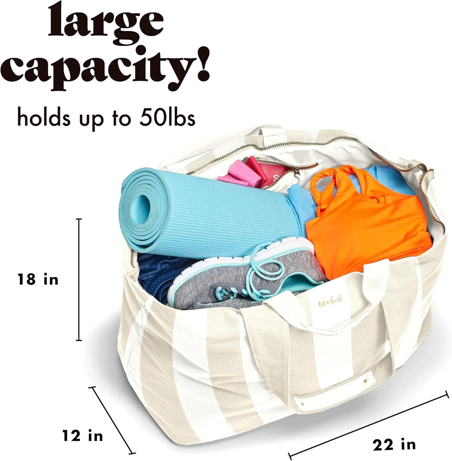 Fit & Fresh Large Beach Bag for Women - Extra Large Travel Tote With Pockets