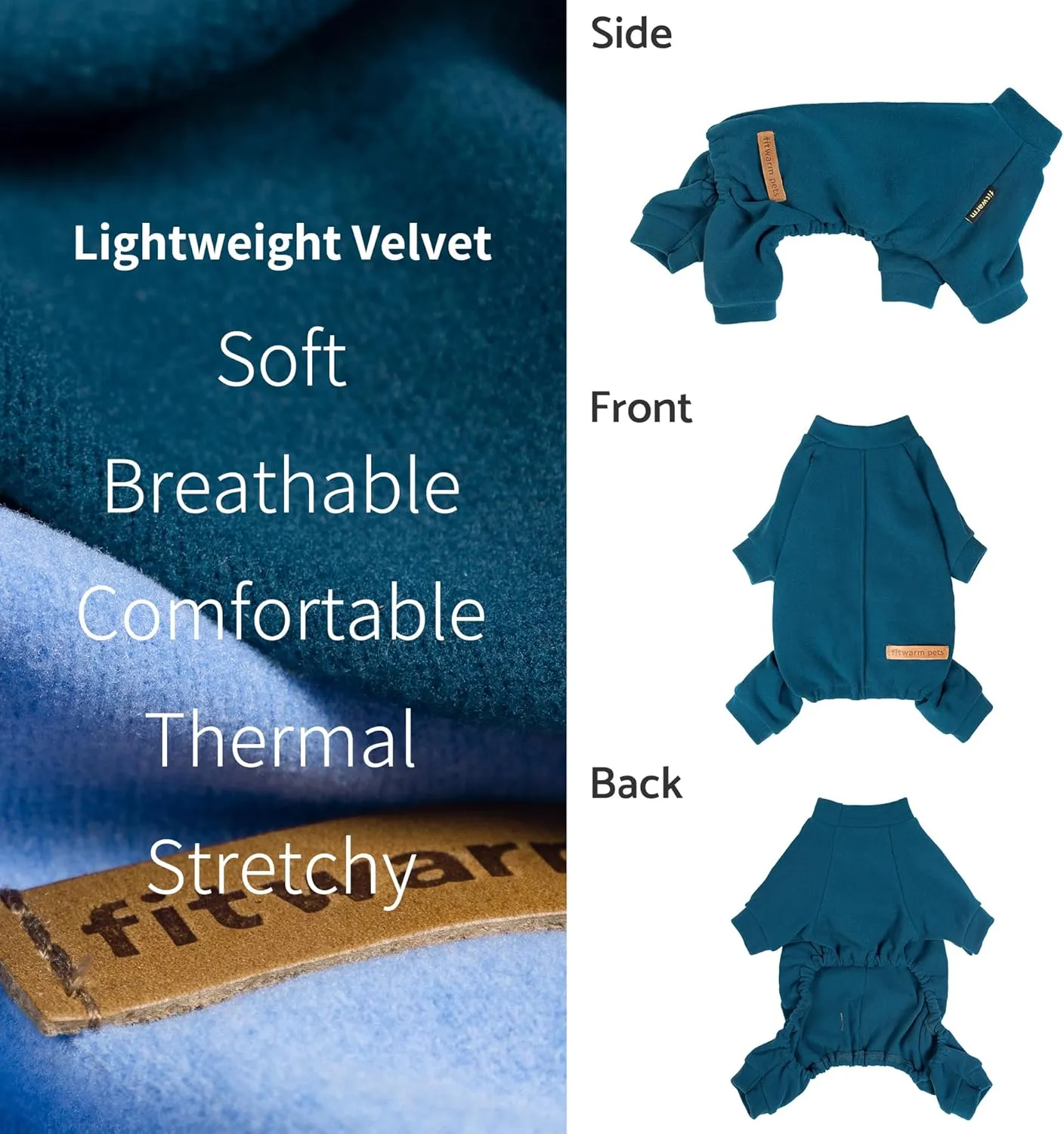 Fitwarm 2 Pack Lightweight Fleece Dog Pajamas, Warm Winter Dog Clothes for Small Dogs Boy Girl, Fuzzy Pet Onesie with Feet, Light Sky Blue, Turquoise, XL