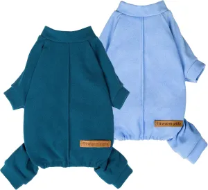 Fitwarm 2 Pack Lightweight Fleece Dog Pajamas, Warm Winter Dog Clothes for Small Dogs Boy Girl, Fuzzy Pet Onesie with Feet, Light Sky Blue, Turquoise, XL