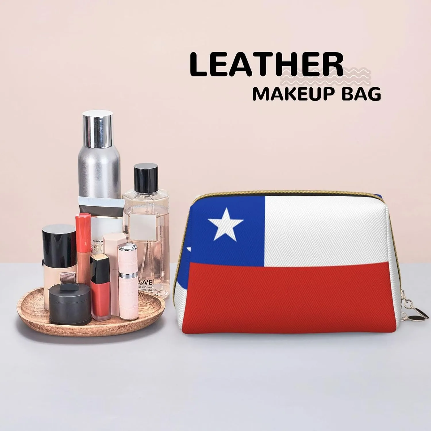 Flag Of Chilemakeup Bag Organizer,Toiletry Cosmetic Bag,Zipper Pouch Brushes Storage Case(Large)