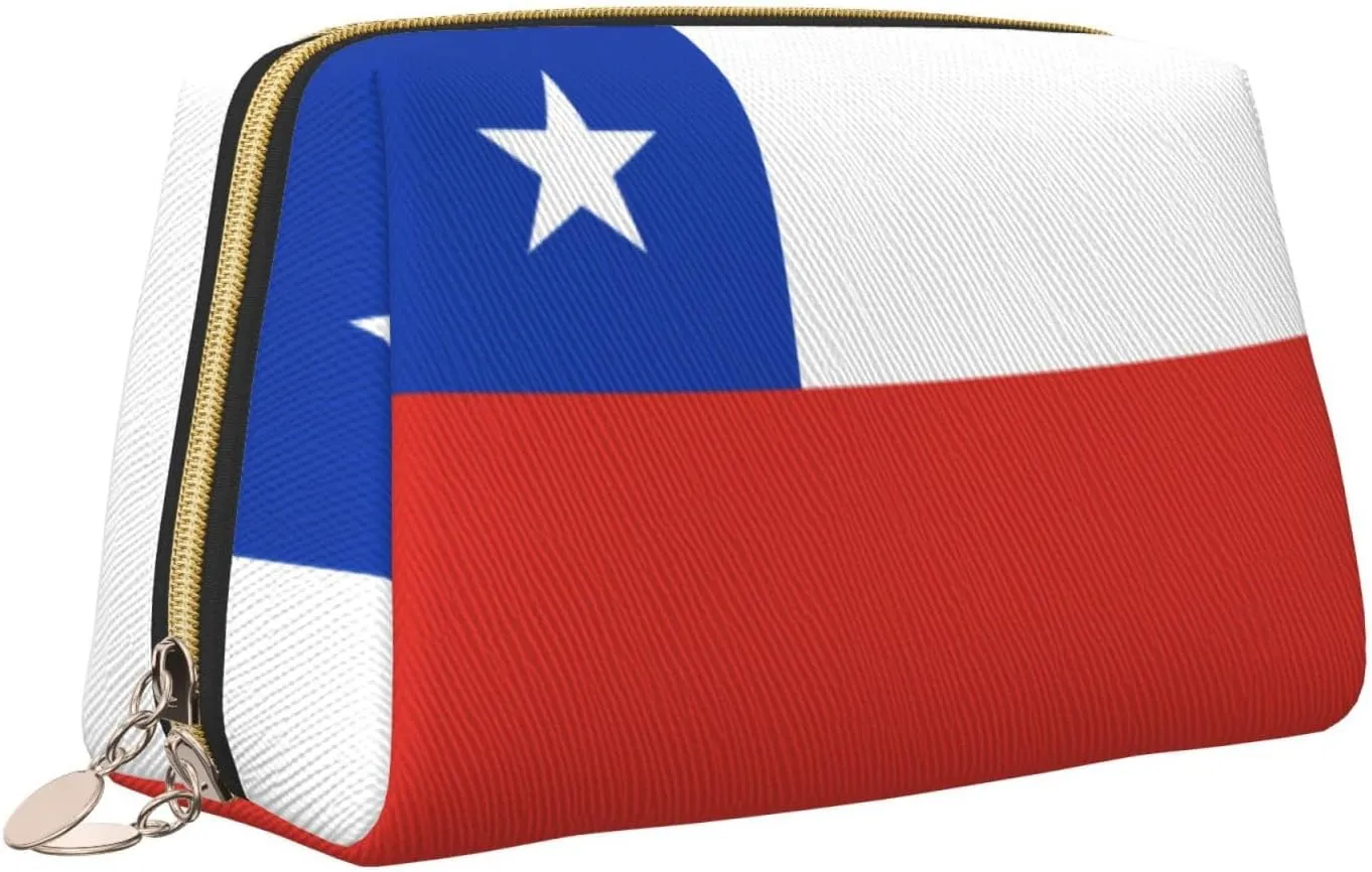 Flag Of Chilemakeup Bag Organizer,Toiletry Cosmetic Bag,Zipper Pouch Brushes Storage Case(Large)