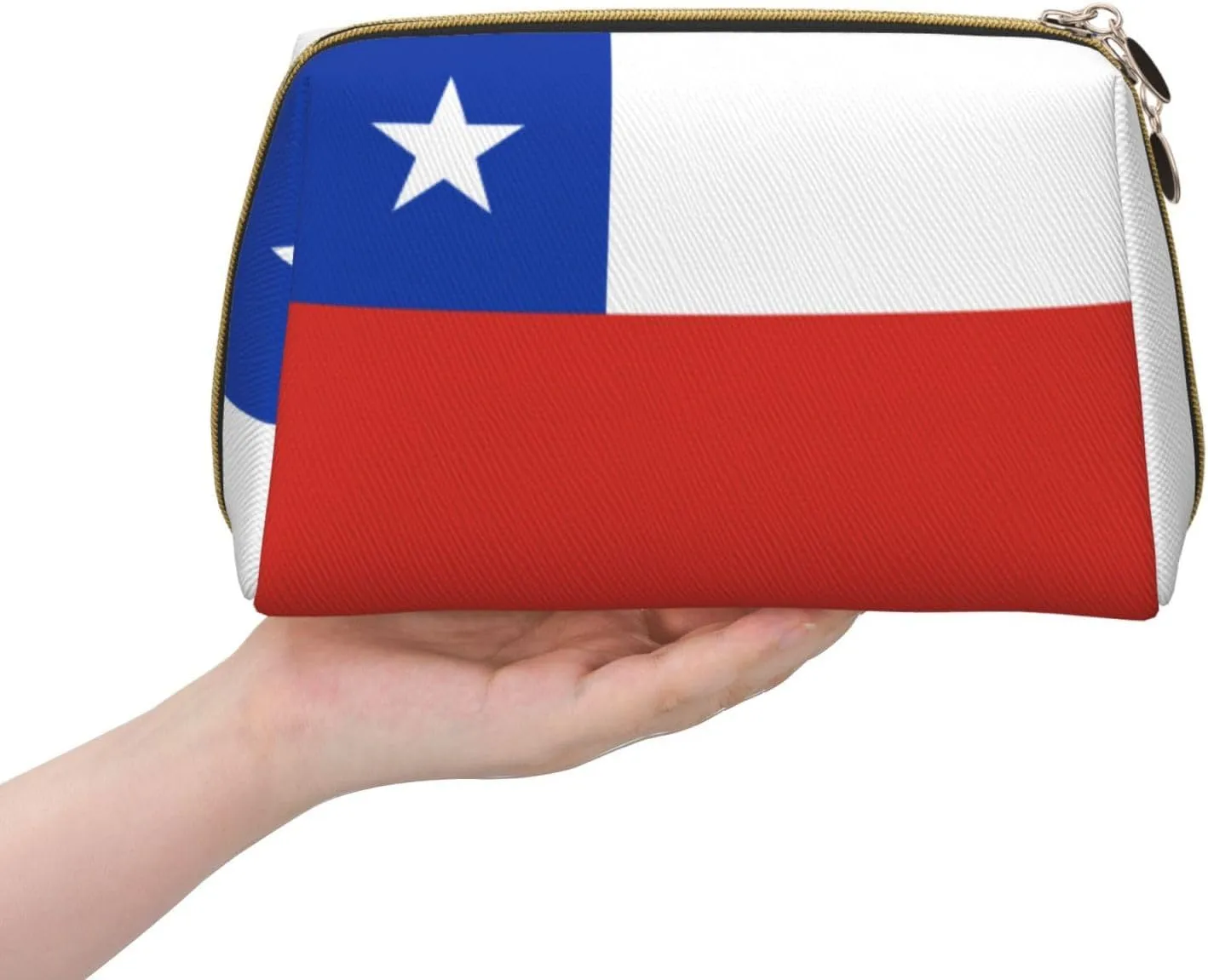 Flag Of Chilemakeup Bag Organizer,Toiletry Cosmetic Bag,Zipper Pouch Brushes Storage Case(Large)