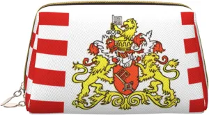 Flag of the Senate of Bremen Leather cosmetic bag, portable travel cosmetic bag, large capacity cosmetic storage bag with pockets,