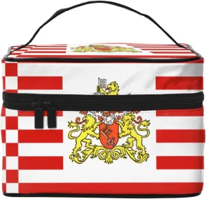 Flag of the Senate of Bremen Portable Travel Makeup Bag (9x6.5x6.2 Inch), Large Capacity Makeup Bag for Women, Large Makeup Bag Storage Bag for Girls
