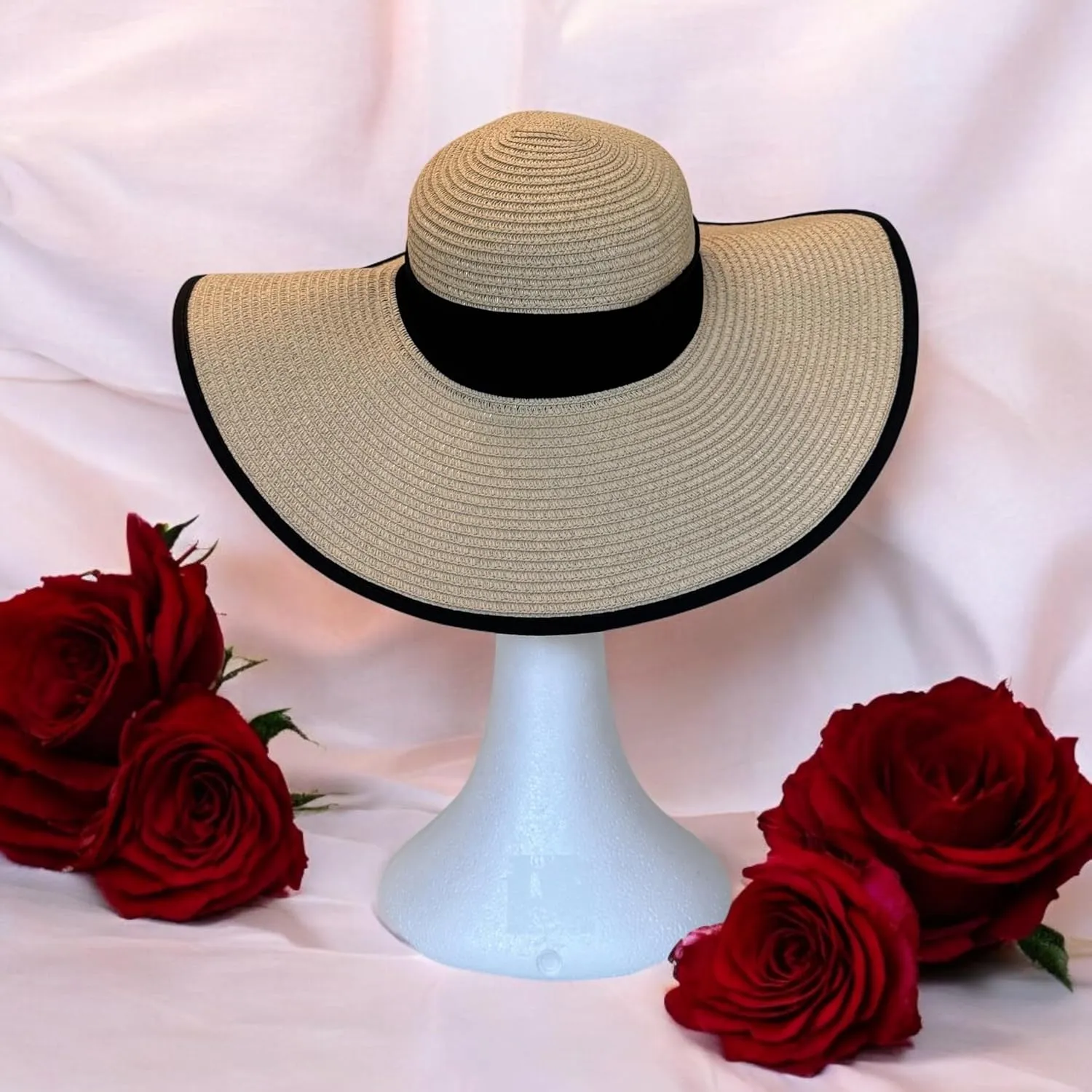 Flex Beach Sun Hat for Women Satin-Lined Rollable Removable Chin Strap UPF50 Big-Head Friendly with Travel Bag