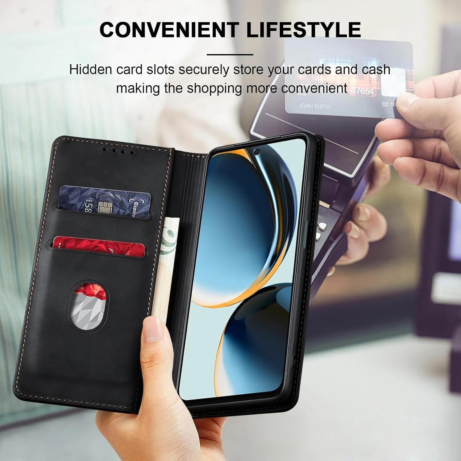 Flip Wallet Case for OnePlus Nord N30 5G,Leather Magnetic Folio Cover with Card Holder,Kickstand - TPU Shockproof Durable Protective Phone Case,Black