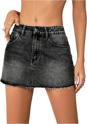 Floerns Women's Causal High Waist Raw Hem Pocket Denim Jean Short Skirt