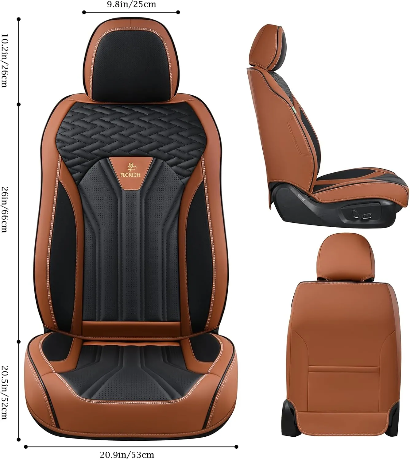 FLORICH Leather Seat Covers, Seat Covers Full Set, Car Seat Protectors 5 Seats,Automotive Seat Covers Fit for Most Cars Trucks-Brown&Black