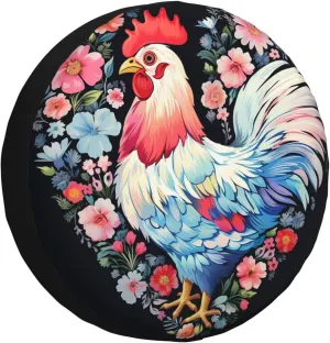 Flower Heart Chicken Tire Cover Outdoor Waterproof Snow Sun Rain Wheel Cover Portable Wheel Bags Camper Spare Tire Cover Universal Car Tire Protectors for Trailer RV SUV