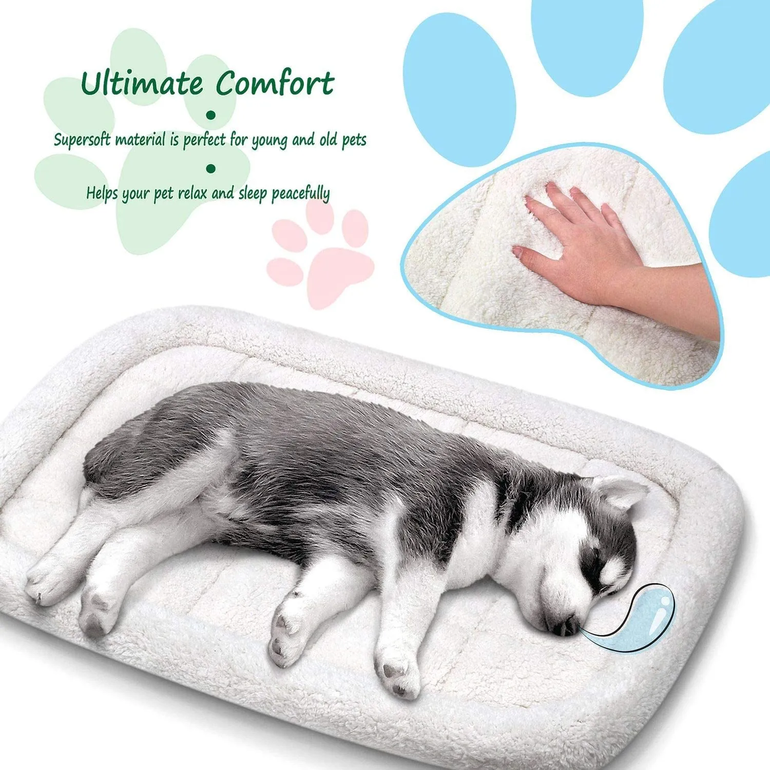 Fluffy Paws Foldable Soft Fleece Pet Crate Mat Bed with Accessories Pocket for Crates, Pet Carriers - for Dogs & Cats, Machine Washable, Anti-Skid Bottom - Small 23” x 18” x 3”