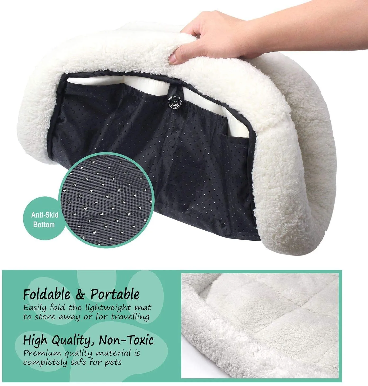 Fluffy Paws Foldable Soft Fleece Pet Crate Mat Bed with Accessories Pocket for Crates, Pet Carriers - for Dogs & Cats, Machine Washable, Anti-Skid Bottom - Small 23” x 18” x 3”