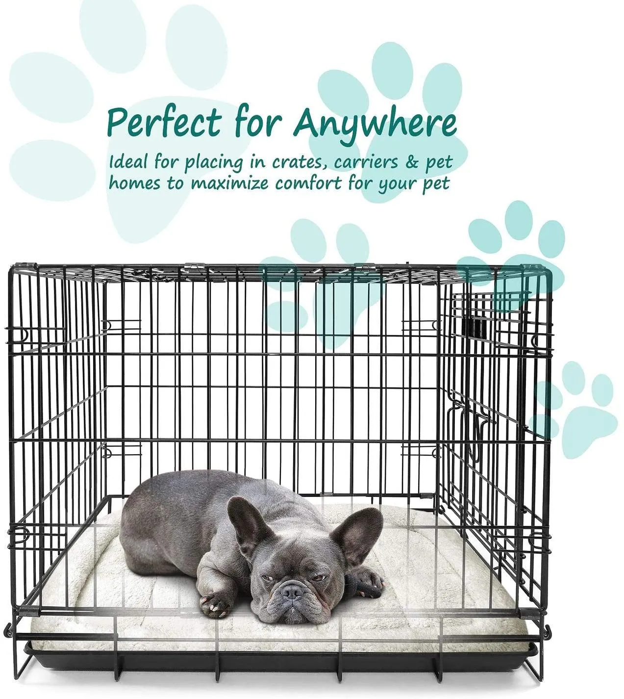 Fluffy Paws Foldable Soft Fleece Pet Crate Mat Bed with Accessories Pocket for Crates, Pet Carriers - for Dogs & Cats, Machine Washable, Anti-Skid Bottom - Small 23” x 18” x 3”