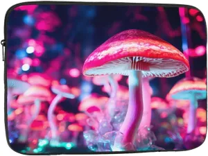 Fluorescent Mushroom Pattern Shockproof Portable Laptop 15 inch Sleeve Bag for Men and Women - Ideal for Business Travel, School, and Daily Use