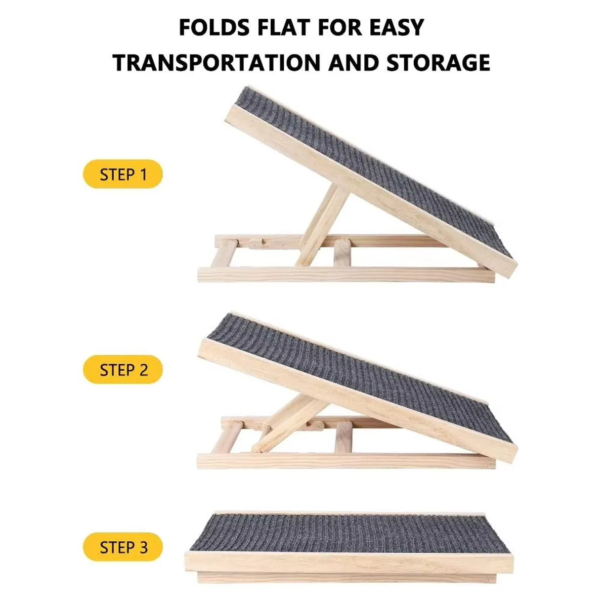 Foldable Dog Pet Ramp 70cm Adjustable Height Stairs for Bed Sofa Car Access