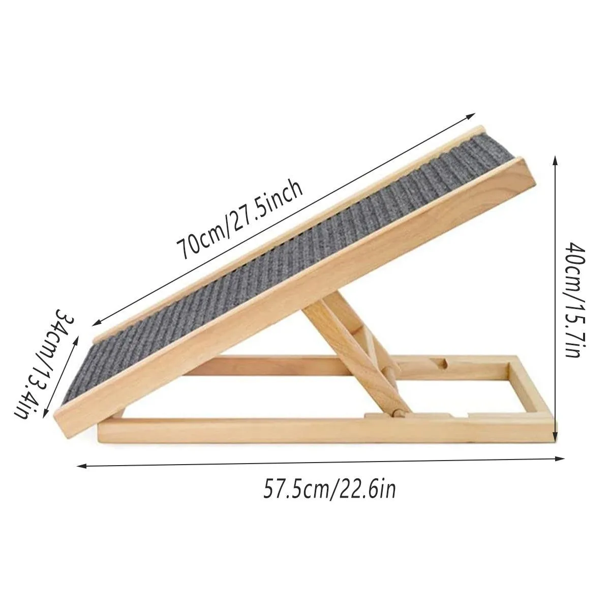 Foldable Dog Pet Ramp 70cm Adjustable Height Stairs for Bed Sofa Car Access