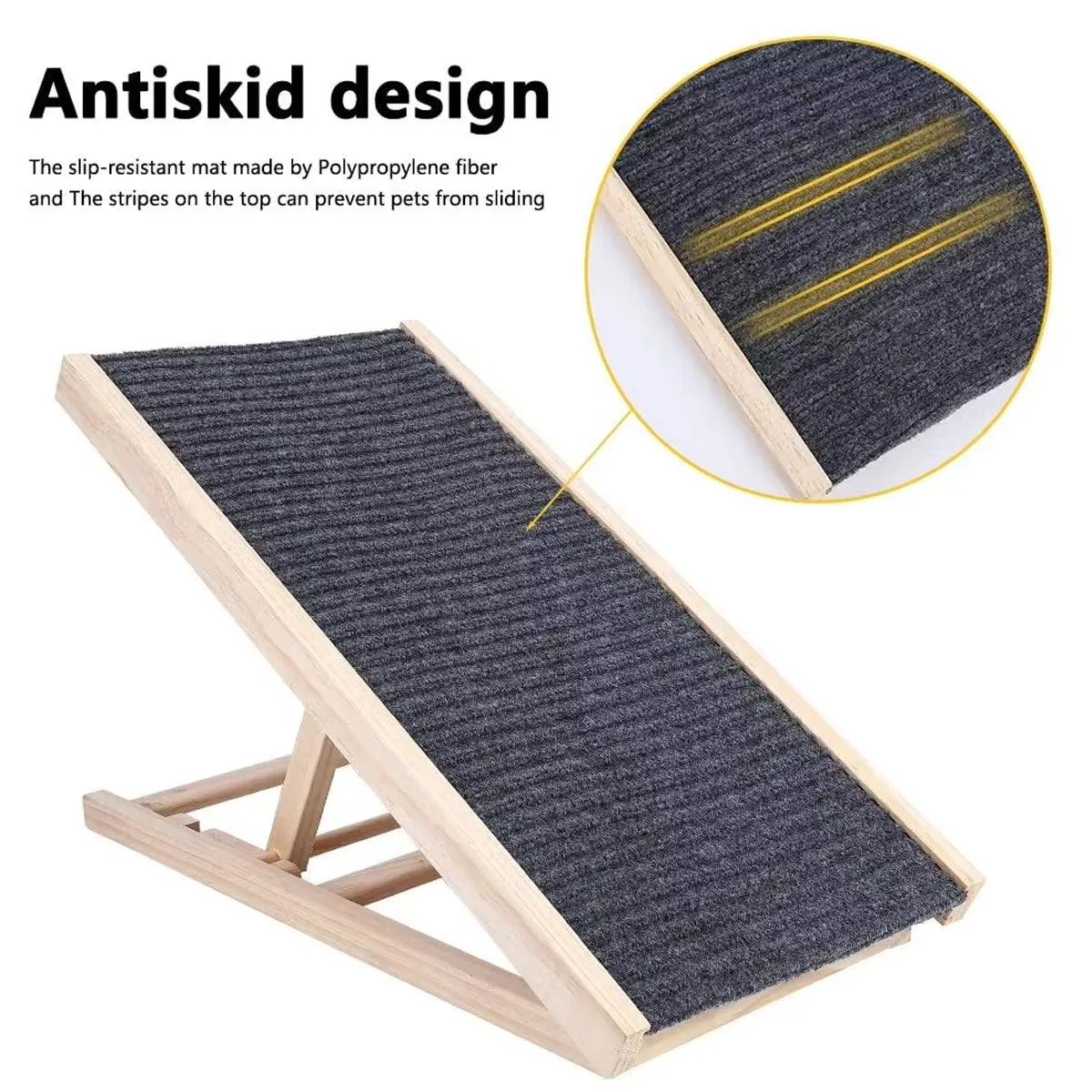 Foldable Dog Pet Ramp 70cm Adjustable Height Stairs for Bed Sofa Car Access