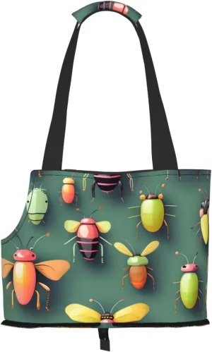 Foldable Dog Travel Tote with Safety Buckle, Insect Atlas Printed Small Pet Tote Bag (13.4" L x 6.1" W x H)
