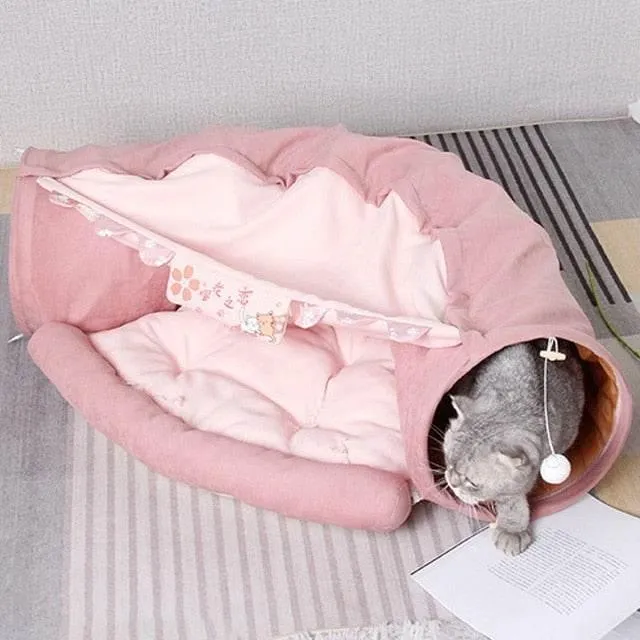 Foldable Pet Tunnel Bed - Cat Dog Playhouse