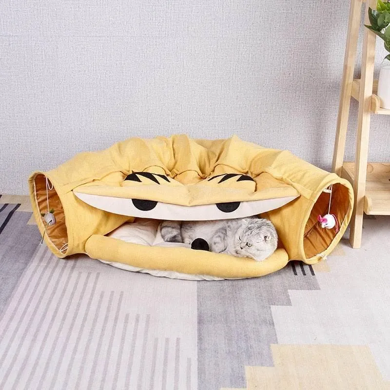Foldable Pet Tunnel Bed - Cat Dog Playhouse