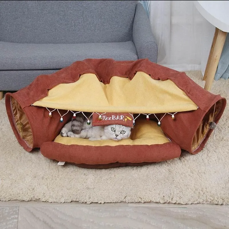 Foldable Pet Tunnel Bed - Cat Dog Playhouse