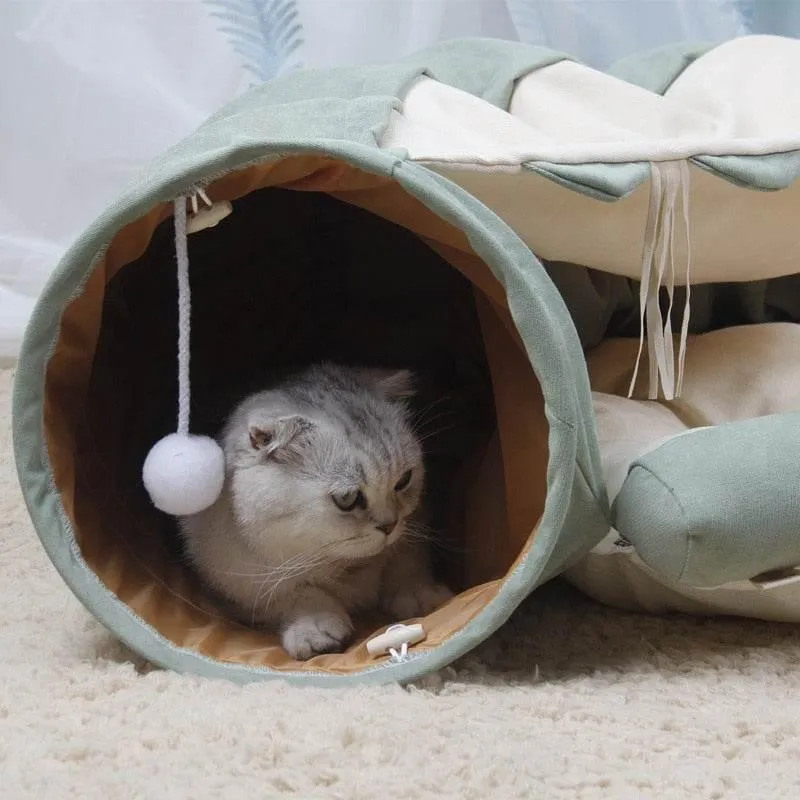 Foldable Pet Tunnel Bed - Cat Dog Playhouse