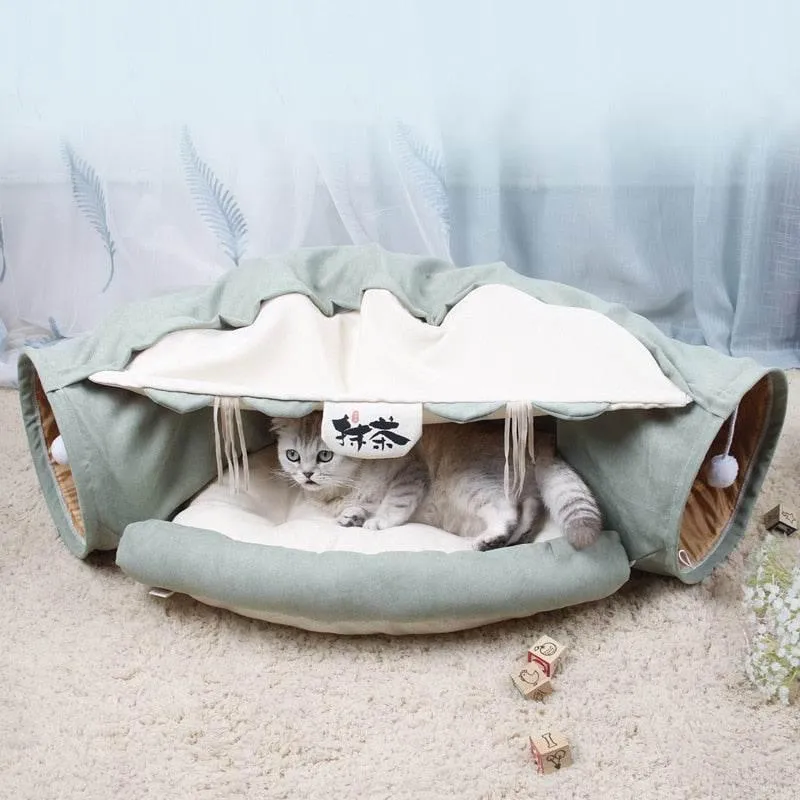 Foldable Pet Tunnel Bed - Cat Dog Playhouse