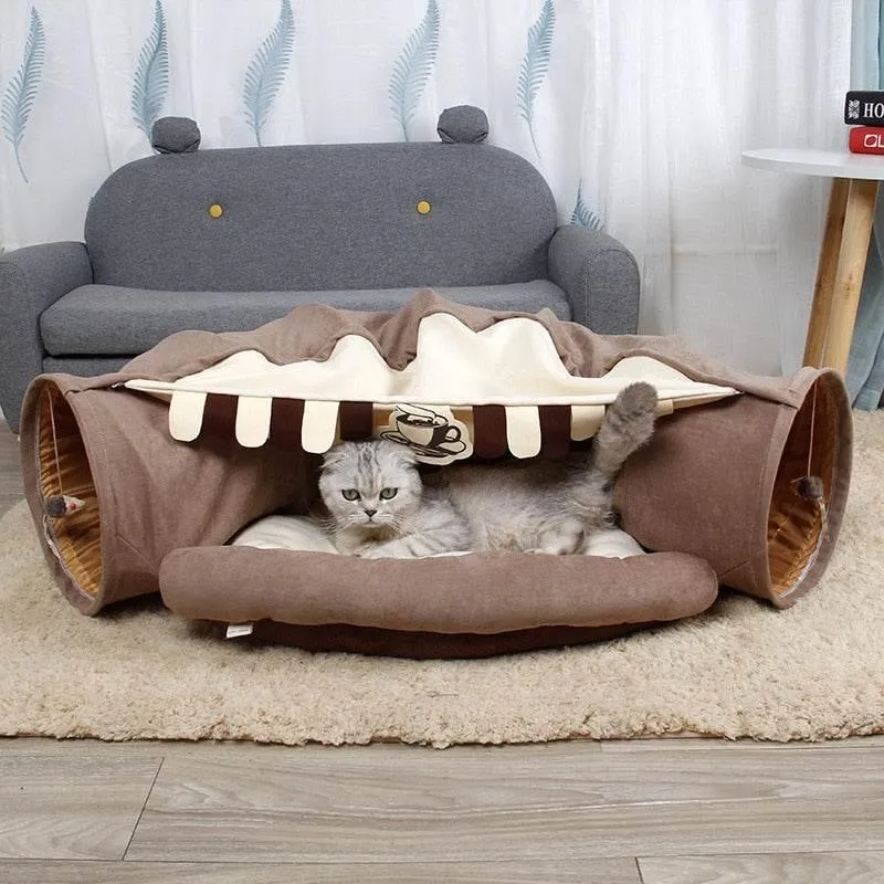 Foldable Pet Tunnel Bed - Cat Dog Playhouse