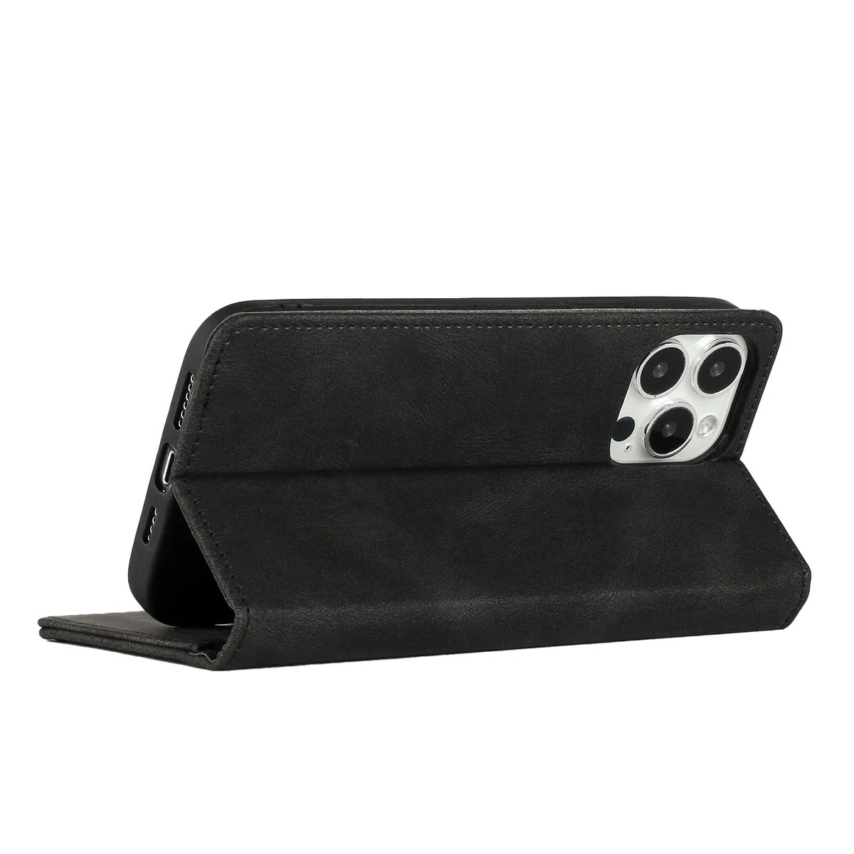 For Apple iPhone 14 Pro (6.1") Wallet Premium PU Vegan Leather ID Credit Card Money Holder with Magnetic Closure Pouch Flip  Phone Case Cover