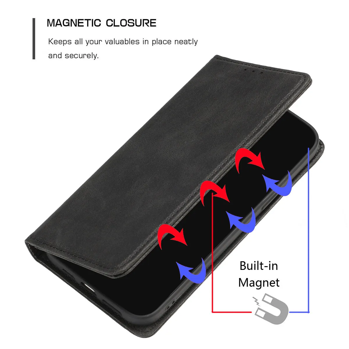 For Apple iPhone 14 Pro (6.1") Wallet Premium PU Vegan Leather ID Credit Card Money Holder with Magnetic Closure Pouch Flip  Phone Case Cover