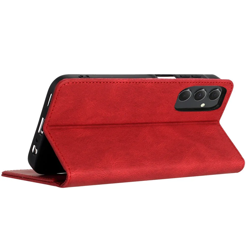 For Apple iPhone 16 Pro (6.3") Premium Wallet PU Vegan Leather ID Credit Card Slot Money Holder with Magnetic Closure Pouch Flip Case Cover Red