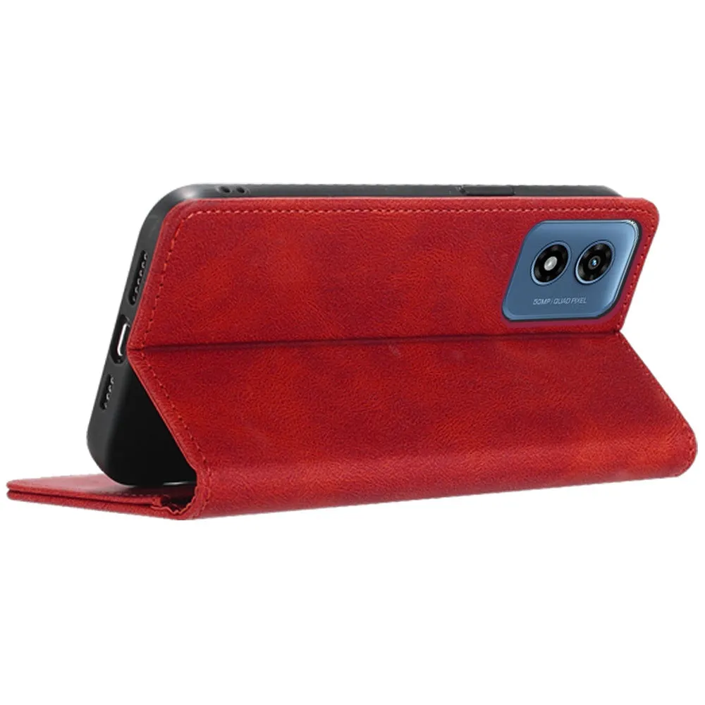 For Apple iPhone 16 Pro (6.3") Premium Wallet PU Vegan Leather ID Credit Card Slot Money Holder with Magnetic Closure Pouch Flip Case Cover Red
