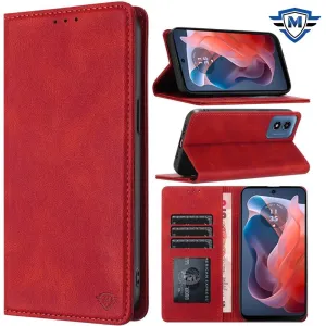For Apple iPhone 16 Pro (6.3") Premium Wallet PU Vegan Leather ID Credit Card Slot Money Holder with Magnetic Closure Pouch Flip Case Cover Red