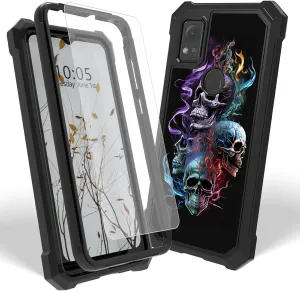 for Cricket Icon 5 Case with Screen Protector, Heavy Duty Dual Layer Hard PC & Silicone Shockproof Protective Phone Cover for Cricket Icon 5/AT&T Motivate 4, Skull