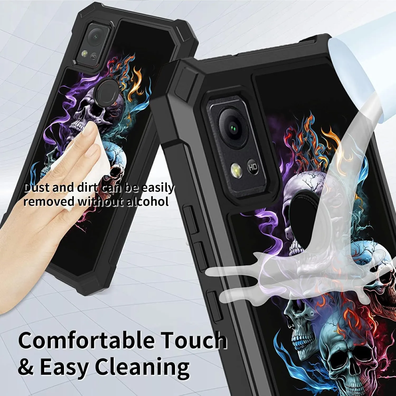for Cricket Icon 5 Case with Screen Protector, Heavy Duty Dual Layer Hard PC & Silicone Shockproof Protective Phone Cover for Cricket Icon 5/AT&T Motivate 4, Skull