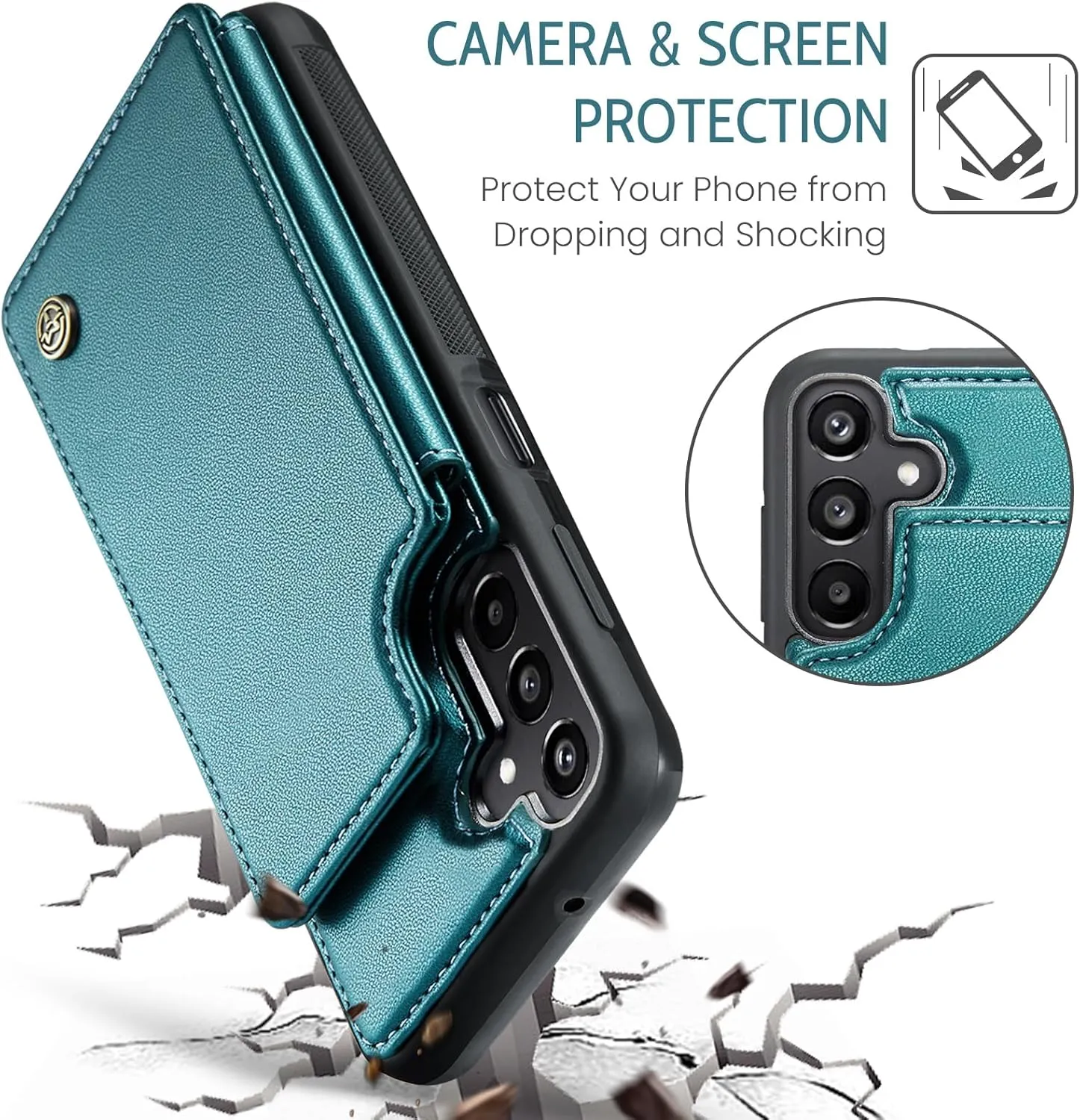 for Galaxy A16 5G Phone Case Wallet, Built-in Credit Card Holder (5 Cards), Pu Leather Magnetic Flip Flop with RFID for Men Women, Rugged Durable Kickstand Shockproof Case for Galaxy A16 5G (Green)
