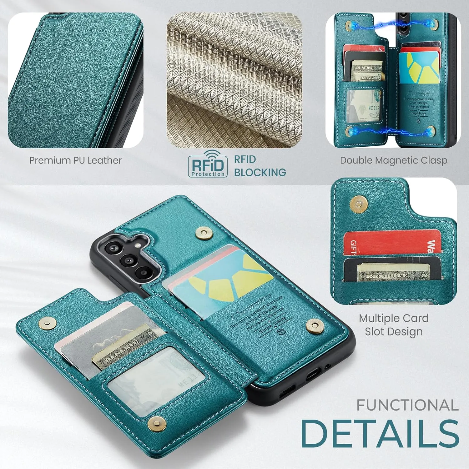 for Galaxy A16 5G Phone Case Wallet, Built-in Credit Card Holder (5 Cards), Pu Leather Magnetic Flip Flop with RFID for Men Women, Rugged Durable Kickstand Shockproof Case for Galaxy A16 5G (Green)