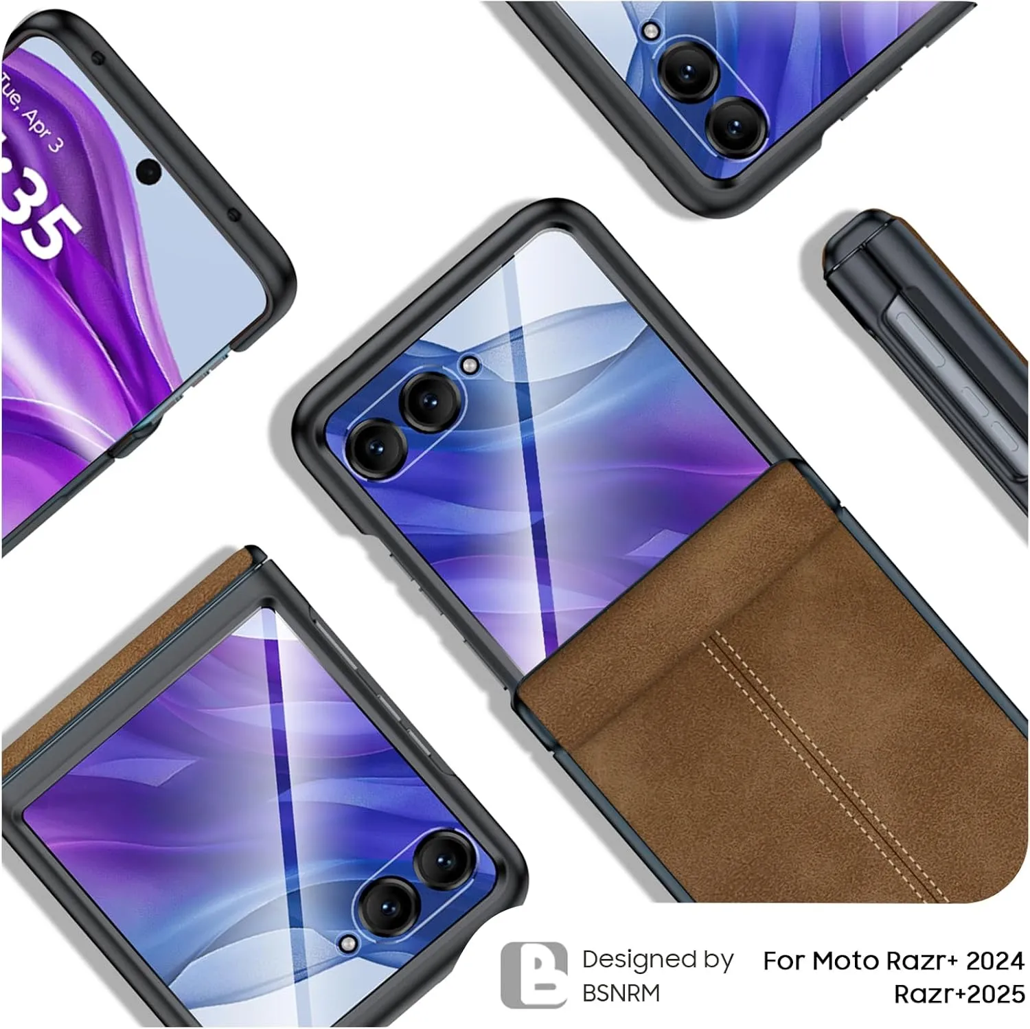 for Motorola razr  Plus 2024 Case/Razr  Plus 2025 Case Built-in Screen Protector& Hinge Protection & Ultra Thin PU Leather Matte PC Shockproof Phone Case for Moto Razr  2024/Razr  2025 (Brown)