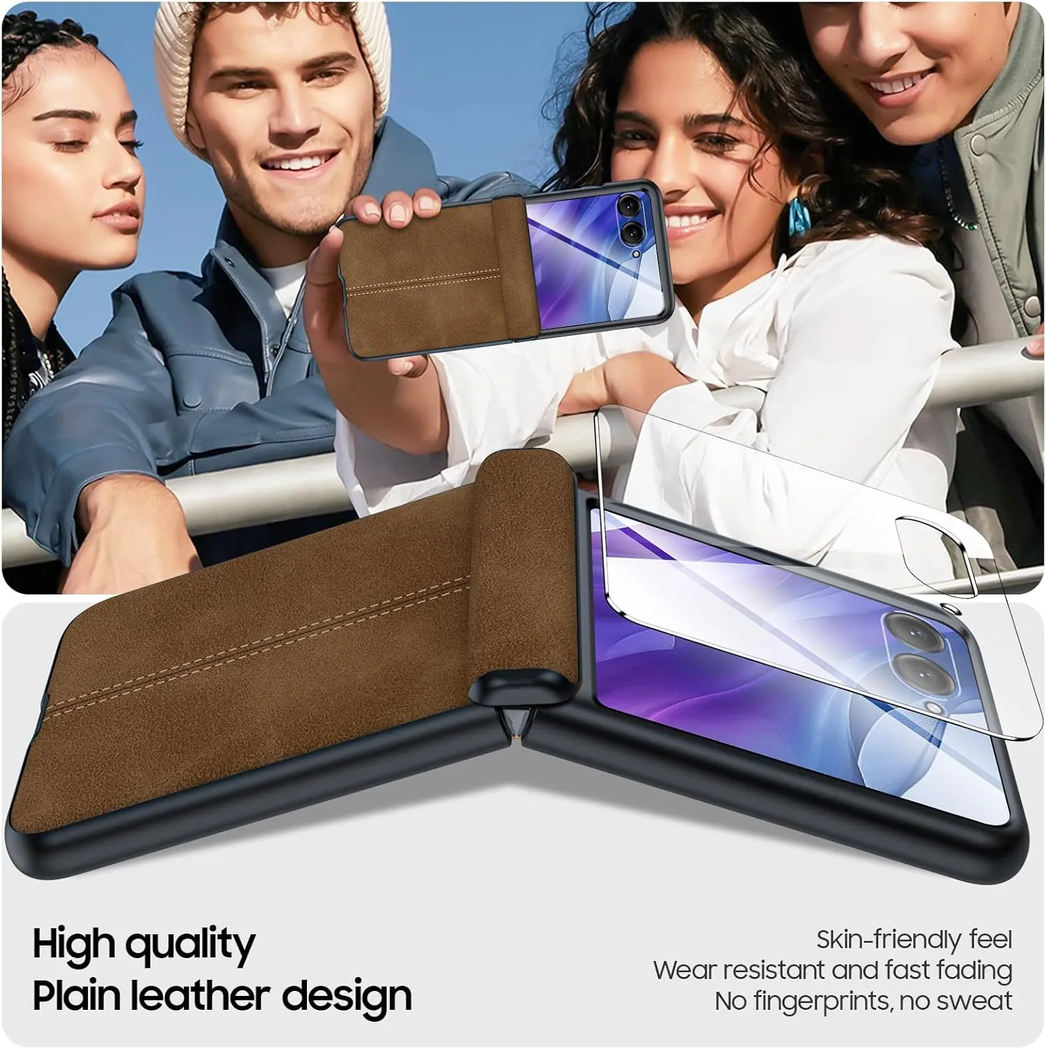 for Motorola razr  Plus 2024 Case/Razr  Plus 2025 Case Built-in Screen Protector& Hinge Protection & Ultra Thin PU Leather Matte PC Shockproof Phone Case for Moto Razr  2024/Razr  2025 (Brown)