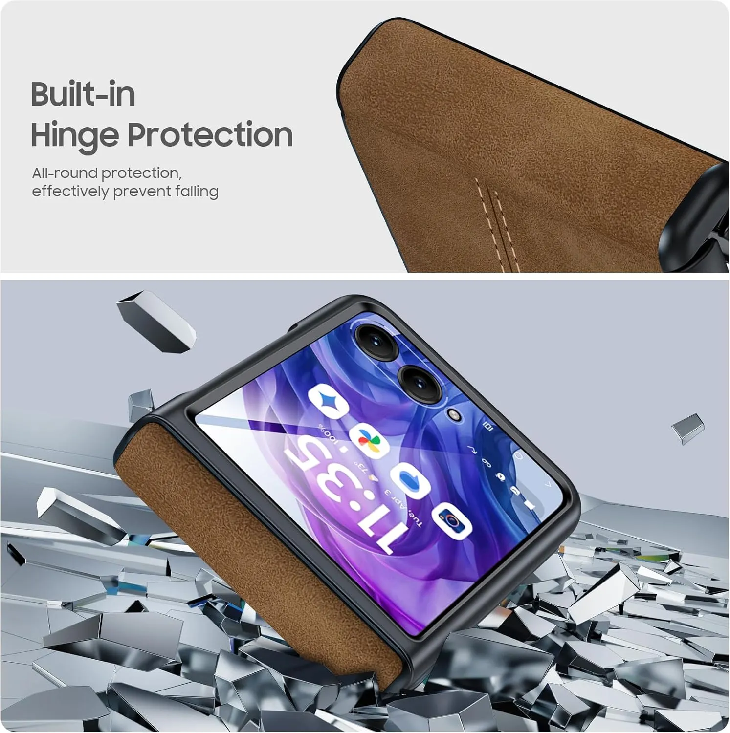 for Motorola razr  Plus 2024 Case/Razr  Plus 2025 Case Built-in Screen Protector& Hinge Protection & Ultra Thin PU Leather Matte PC Shockproof Phone Case for Moto Razr  2024/Razr  2025 (Brown)