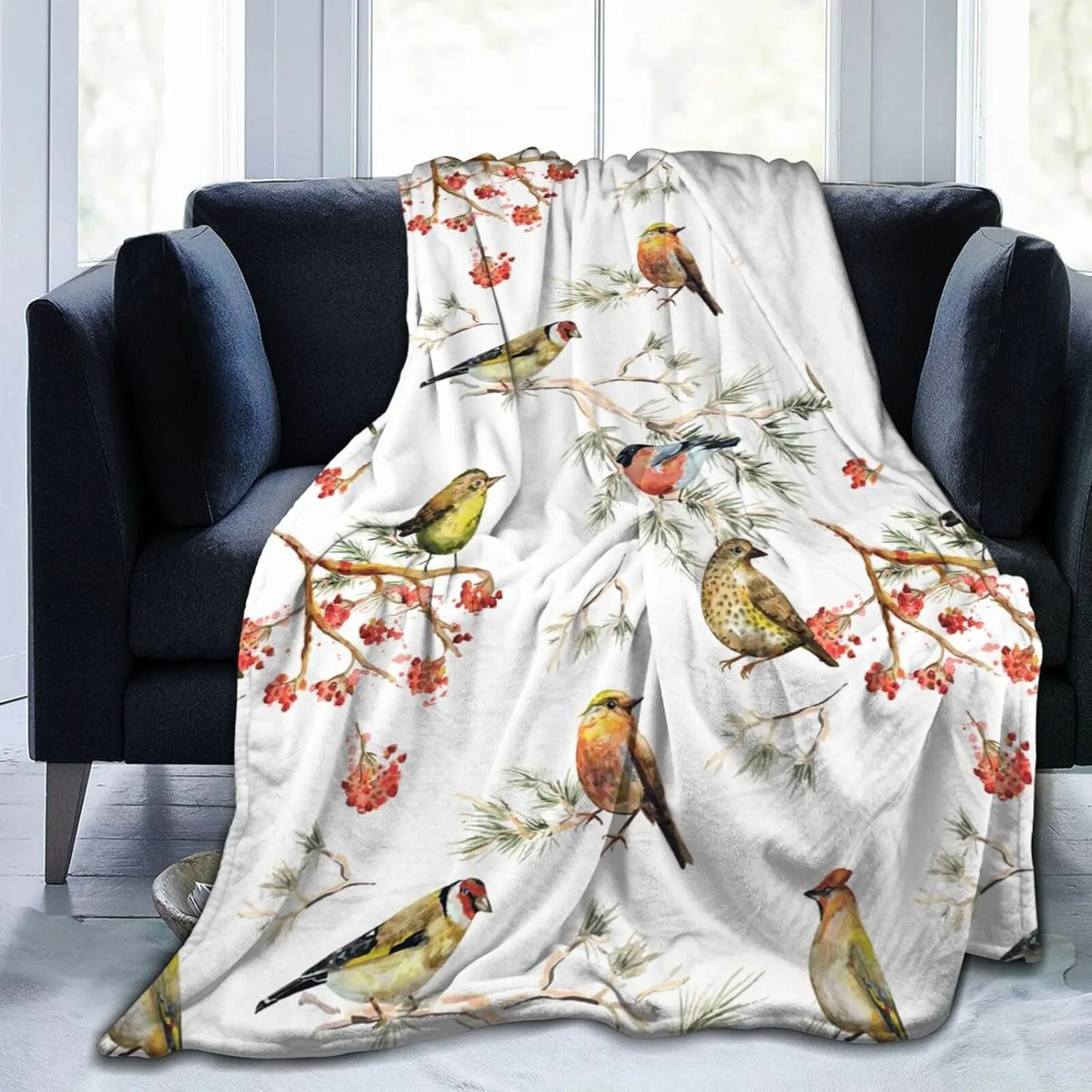 Forest Bird Spring Blanket, Soft Blankets Flannel Bed Throw Cozy Lightweight Plush Gifts for Kids Boys Girls Women Men Sofa Couch Bedroom Living Rooms Warm All Season, Home Decor, 60"x50"
